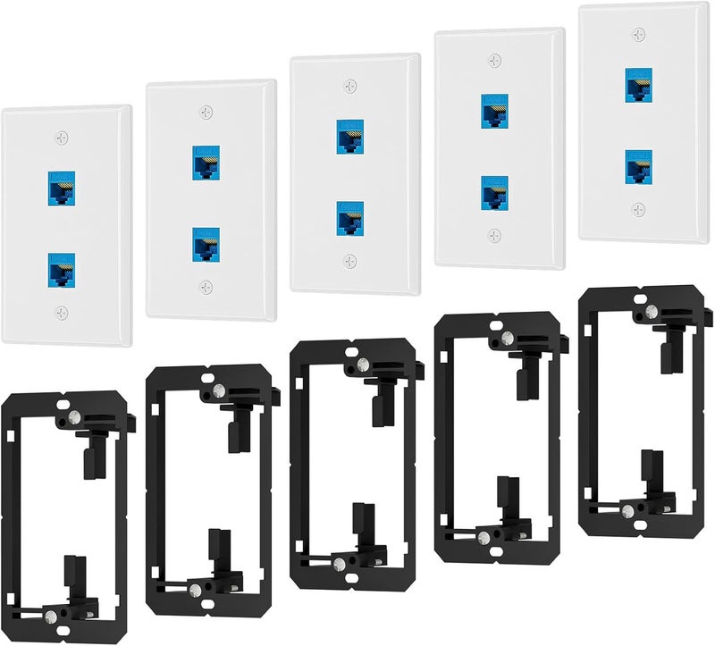 iwillink (5-Pack) Ethernet Wall Plate, 2-Port Keystone Wall Plate with RJ45 Keystone and Low Voltage Mounting Bracket, Female to Female Cat6 Wall Plate, Blue - Image 1